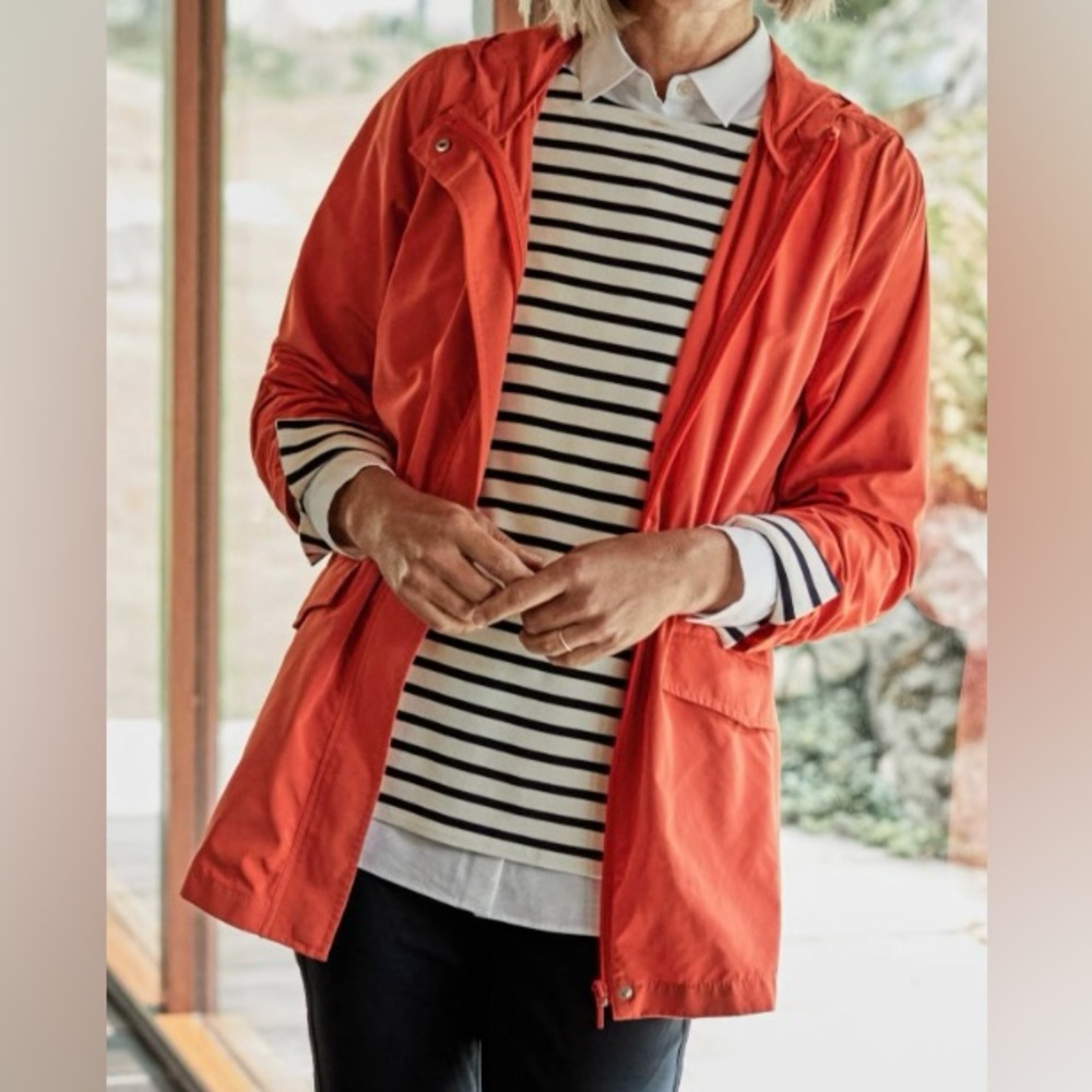 J. Jill Hooded Anorak Rain Jacket Red Clover Coral Casual Fit Size Lg Petite